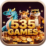 535Games app icon: gold 535 Games lettering with a dragon, bull and tiger over coins on a dark tile