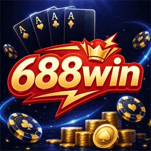 688Win app icon: red-and-gold 688win lettering with a crown, playing cards, chips and coins on a dark blue tile