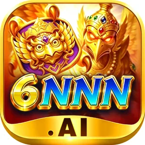 6NNN app icon: blue 6NNN .AI wordmark between two golden lion mascots on a gold tile
