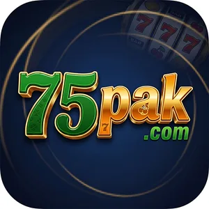 75PAK app icon: green-and-gold 75pak .com lettering with a slot reel on a dark blue tile