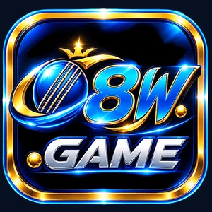 8W app icon: blue 8W.GAME lettering with a cricket ball in a gold-edged blue frame