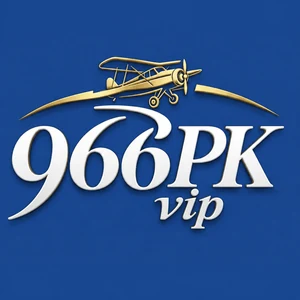 966PK app icon: white 966PK lettering with gold vip script and a biplane on a blue tile