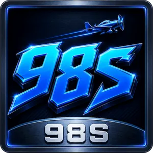 98S app icon: blue chrome 98S lettering with a plane above a 98S banner on a dark blue tile