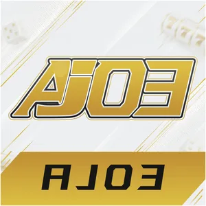AJ03 app icon: gold AJ03 lettering on a white tile with faint playing-card and dice motifs