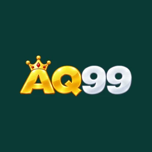 AQ99 header wordmark: gold crowned AQ lettering with silver 99 placed on a dark green tile
