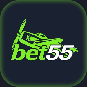 Bet55 app icon: a green stylised jet above green bet55 lettering on a dark navy tile