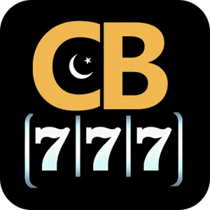 CB777 app icon: gold CB lettering with a crescent above a 777 slot strip on a black tile