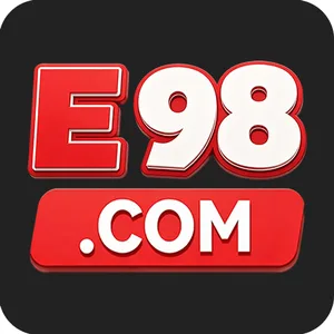 E98 app icon: red E and white 98 lettering above a red .COM strip on a white tile