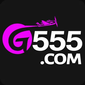 G555 app icon: magenta G with a small plane above white 555.com lettering on a black tile