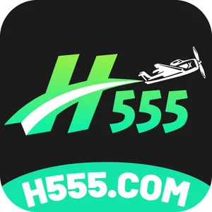 H555 app icon: green H555 wordmark with an Aviator plane above H555.COM on a dark tile