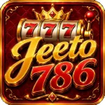 Jeeto786 app icon: gold Jeeto and red 786 lettering with a 777 slot reel and crown on a dark red tile