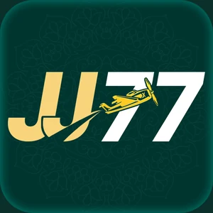 JJ77 app icon: cream JJ77 lettering with a small aeroplane on a dark green tile