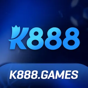 K888 app icon: light-blue K888 wordmark with a crown on the K and K888.GAMES below, on a dark blue tile