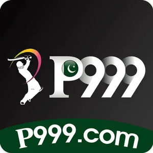 P999 app icon: a cricket batsman beside white P999 lettering with a Pakistan flag, above a P999.com bar on a black tile