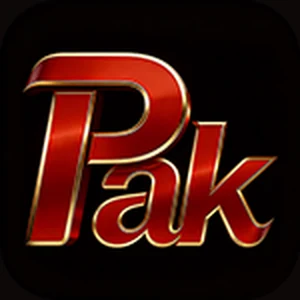PakNew app icon: glossy red and gold Pak lettering on a black tile
