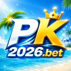 PK2026 app icon: gold PK with a crown above the 2026.bet wordmark on a tropical blue tile