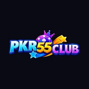 PKR55 logo: blue PKR, red 55 and blue CLUB lettering with a crown and stars on a near-black tile