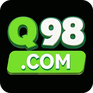 Q98 app icon: green Q98 lettering above a green .COM bar on a black tile