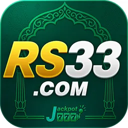 RS33 app icon: white RS33 .com lettering framed by a green Islamic-arch border with a small Jackpot tag