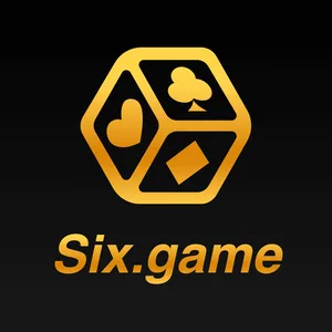 Six Game app icon: gold hexagonal die with card suits above the Six.game wordmark on a black tile