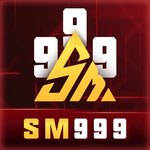 SM999 app icon: a gold SM monogram over white 999 lettering on a dark red tile