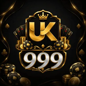UK999 app icon: gold UK999 wordmark with a crown, cards and chips on a black tile