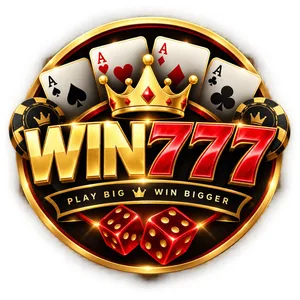 Win7799 logo artwork: WIN777 wordmark with crown, aces and red dice