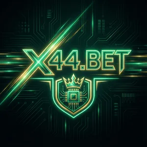 X44.Bet app icon: white X44.BET lettering over a green crest on a dark circuit-board background