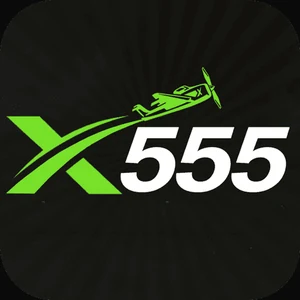 X555 app icon: a green X and white 555 lettering with a small aeroplane, on a black tile