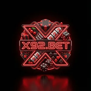 X92 app icon: neon red X92.BET lettering over a dark X shape with dice and slot reels on a black tile