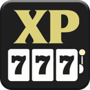 XP777 app icon: XP in gold capitals above 777 set on three white slot reels, on a black rounded tile