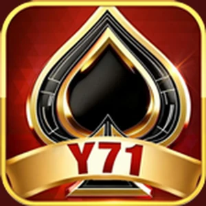 Y71 app icon: a black and gold spade above a gold ribbon reading Y71, on a dark red tile