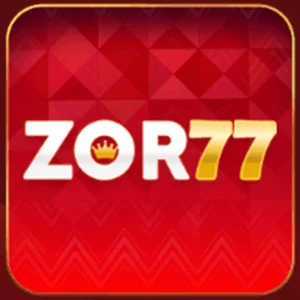 Zor77 app icon: white ZOR and gold 77 lettering with a small crown, on a red tile