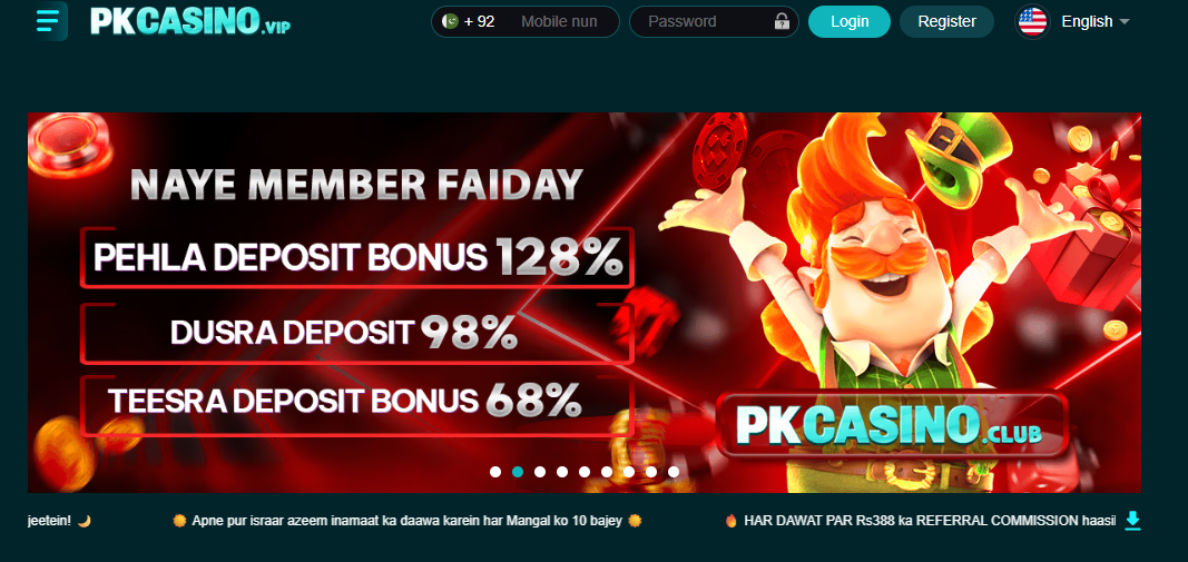 PKCasino welcome bonus 128% 98% 68%